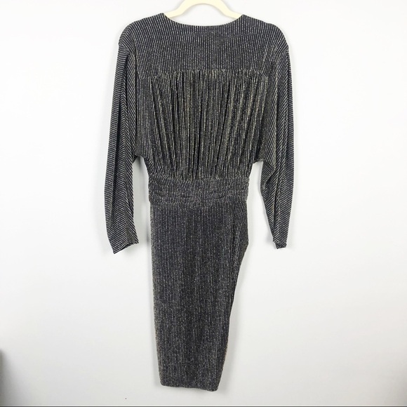 IRO Metallic Wrap Effect Long Sleeve Draped Metallic  Jersey Mini Dress Black - Picture 3 of 5